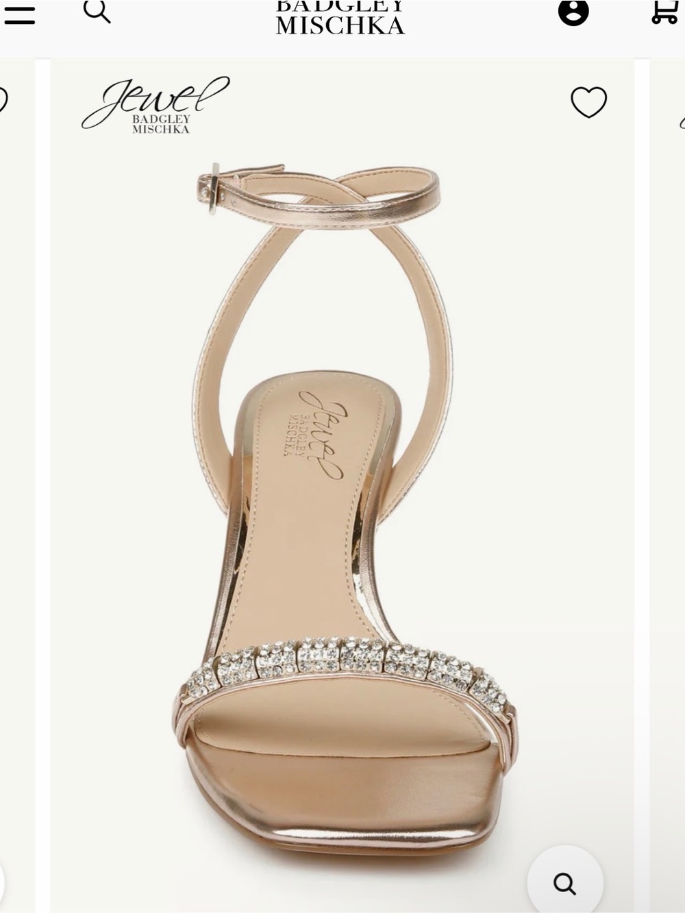 Jewel Badgley Mischka Charisma Rhinestone Kitten Heel Sandals in Rose Gold 7.5